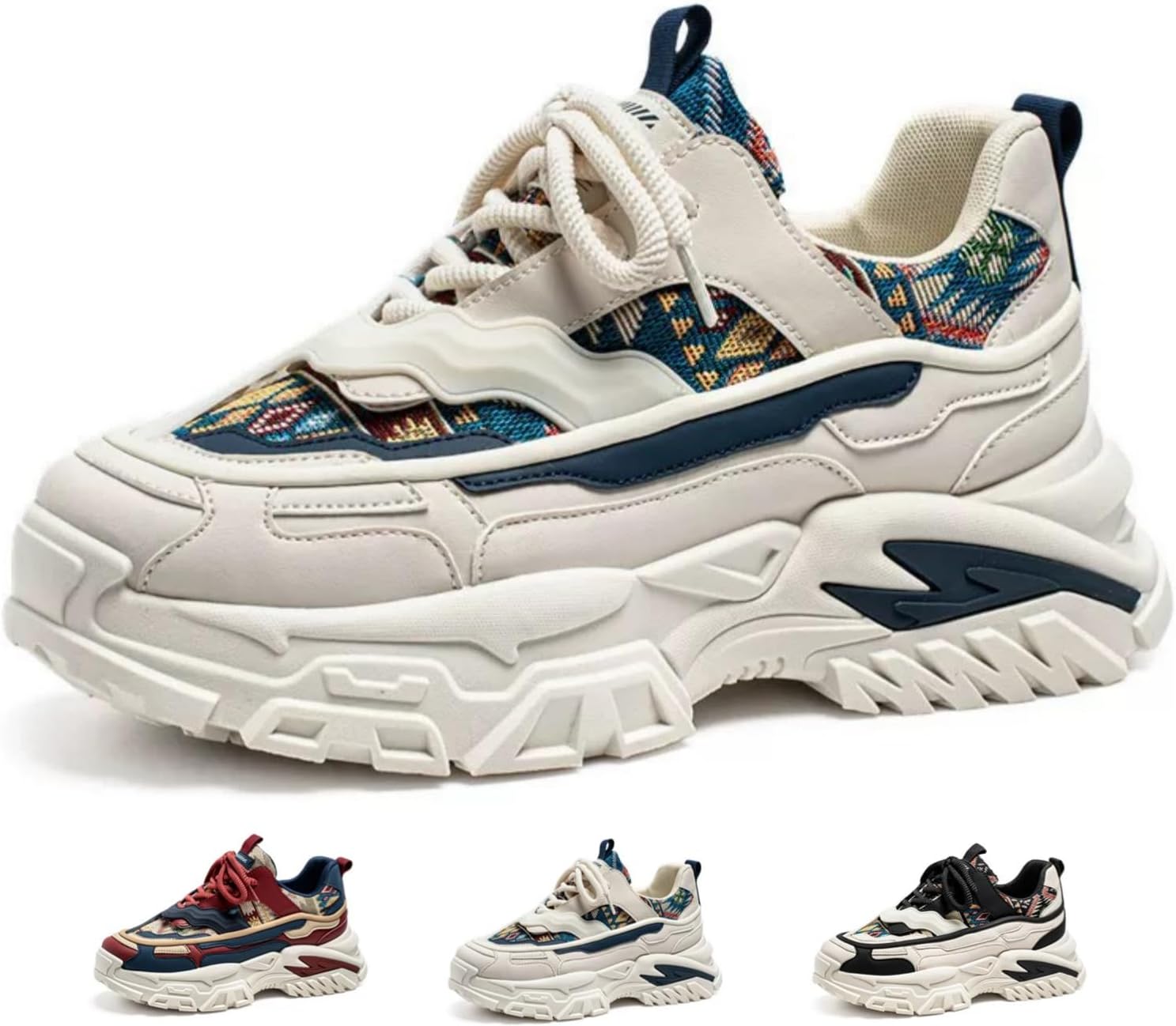 

Мужские и женские стильные массивные кроссовки MACEFIL в стиле папа для уличной моды, удобные повседневные кроссовки, прочная обувь для прогулок на открытом воздухе, синий/бежевый