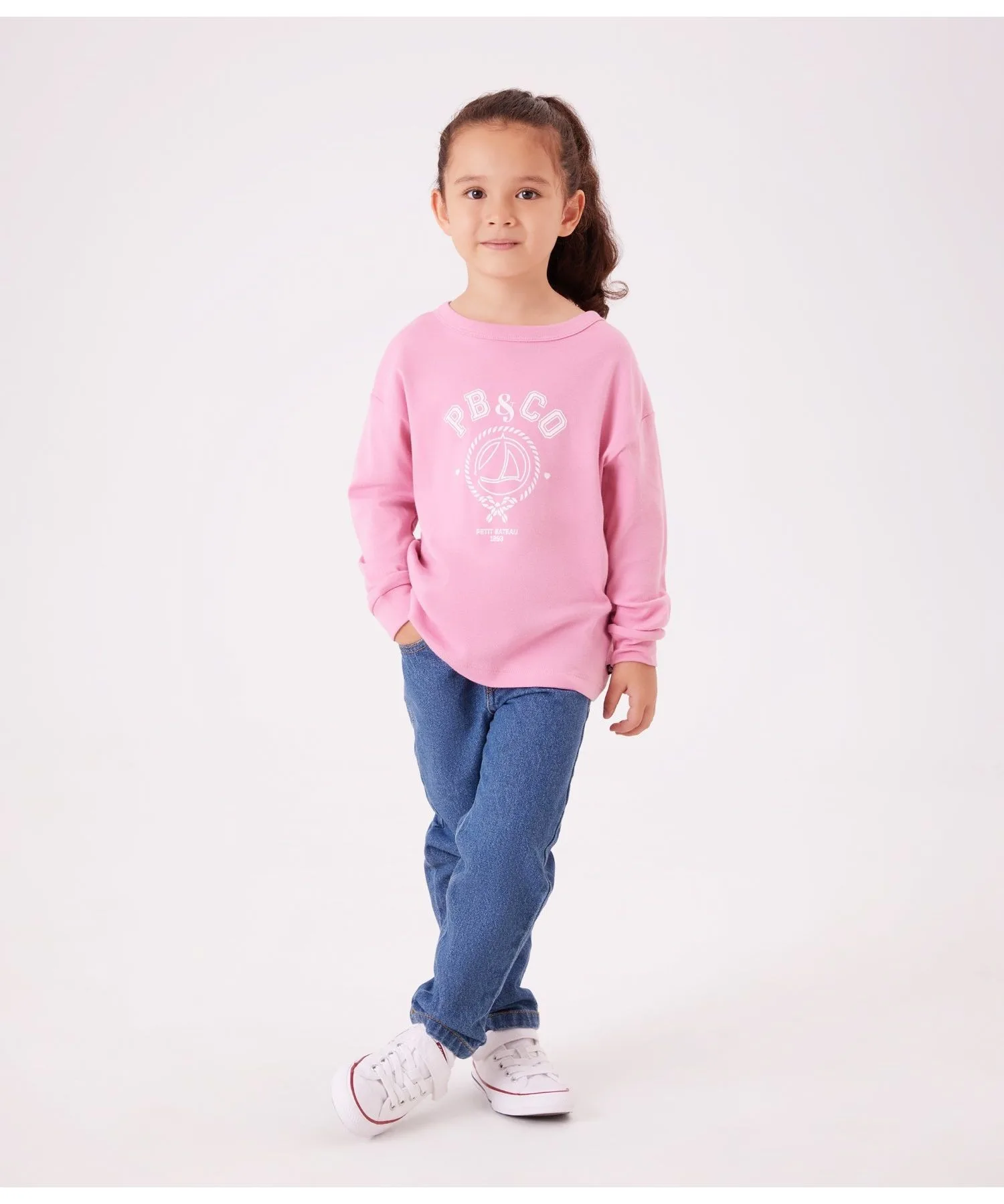 Детская футболка с длинным рукавом рибbed из 100% хлопка PETIT BATEAU розовая — фото 2