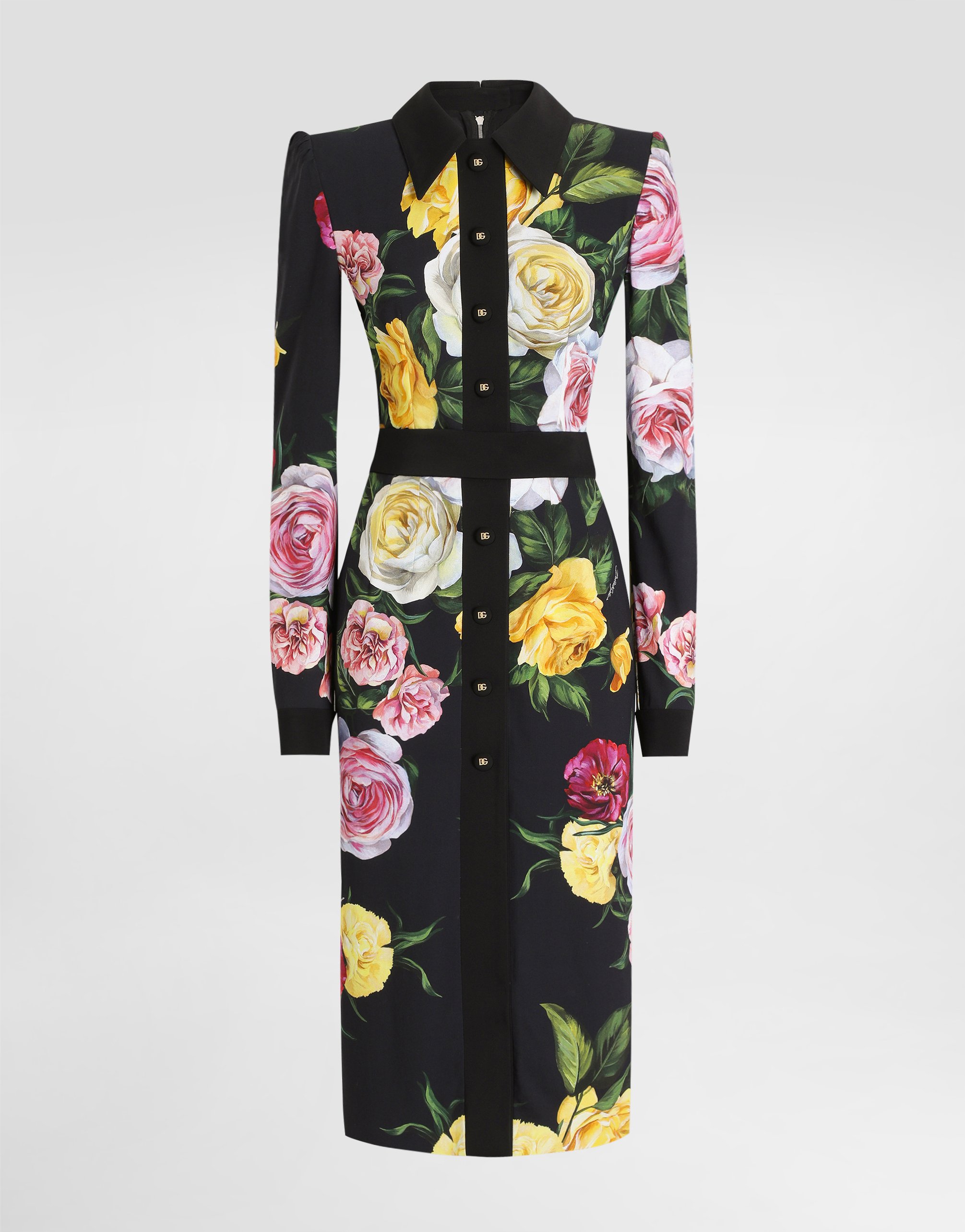 

Платье-рубашка миди из кадди с принтом пионы и розы DOLCE & GABBANA, мультиколор