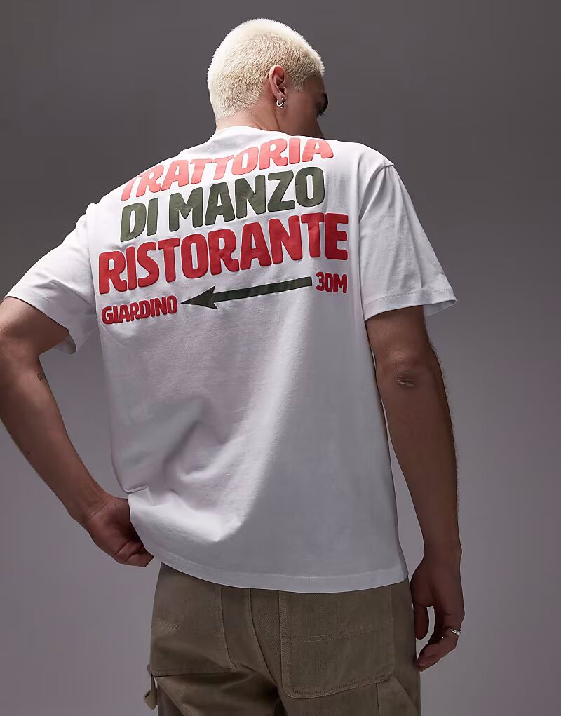 

Футболка Topman с рельефным принтом Trattoria Di Manzo спереди и сзади белого цвета