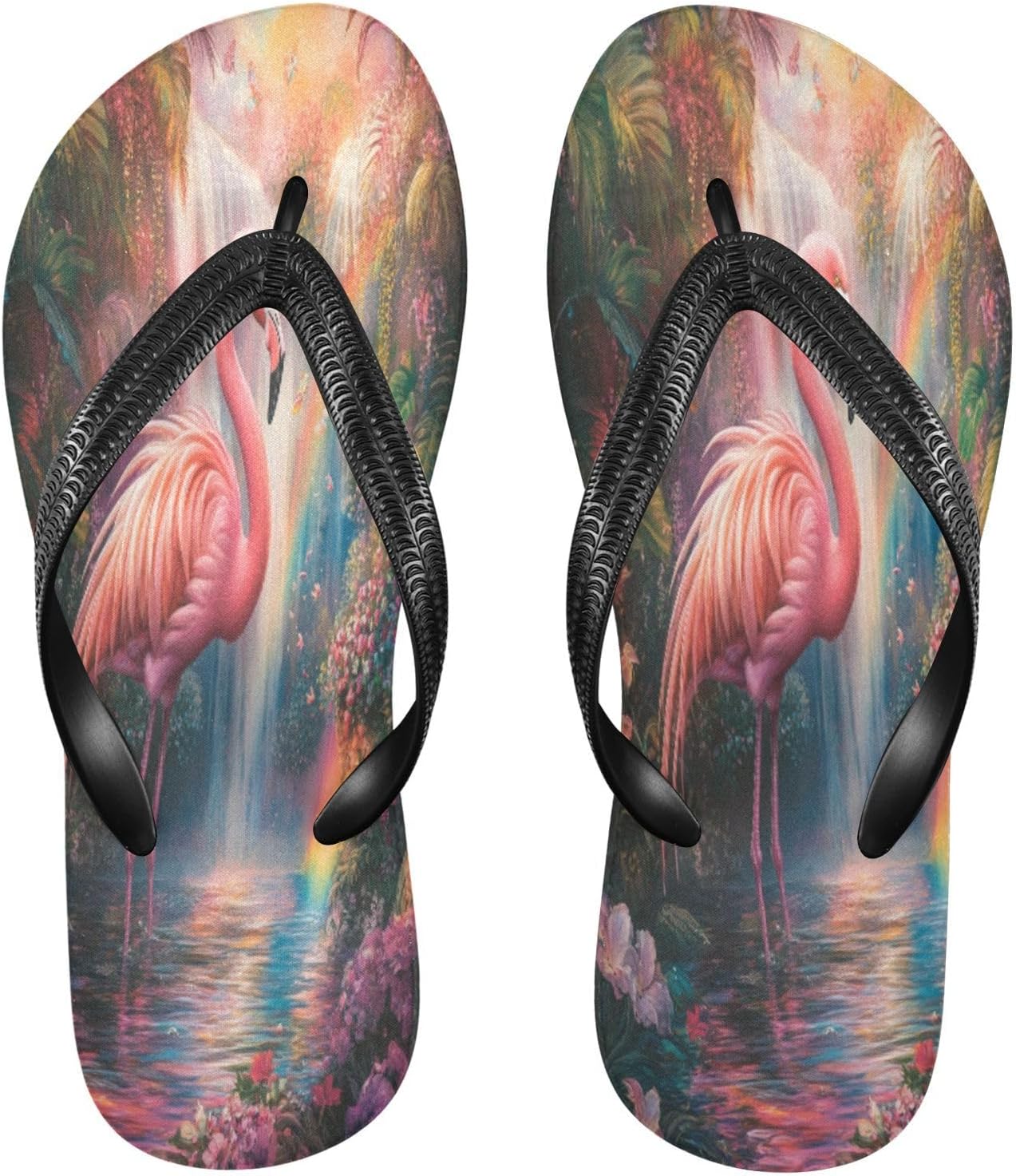 

Вьетнамки с изображением розового фламинго и водопада, пляжные шлепанцы, резиновые, противоскользящие, летние тапочки для женщин и мужчин, для прогулок Sinestour