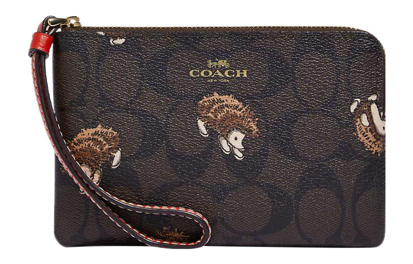 

Угловая молния с покрытием из кожи на запястье Клатч маленький размер женский коричневый черный COACH