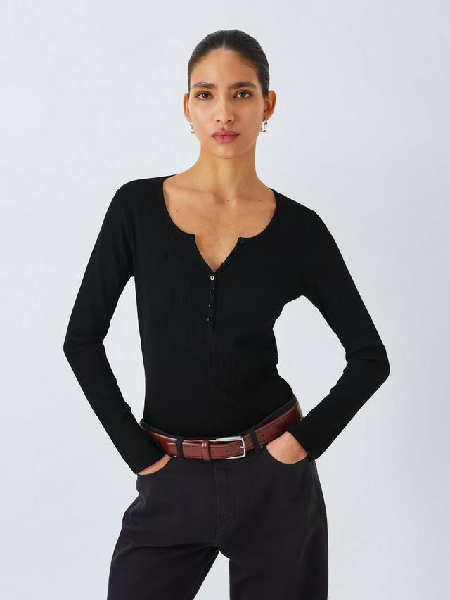 

Футболка henley с длинным рукавом John Lewis , черный