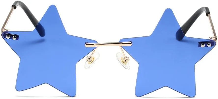 

Солнцезащитные очки LASPOR без оправы в форме звезды для женщин/мужчин, без оправы, для вечеринок, очень милые, винтажные, ретро, ​​с пентаграммой, Blue+black