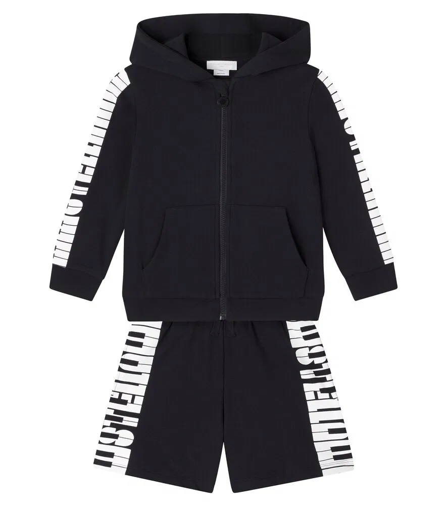 Комплект из хлопковой толстовки с принтом и шорт Stella McCartney Kids, черный