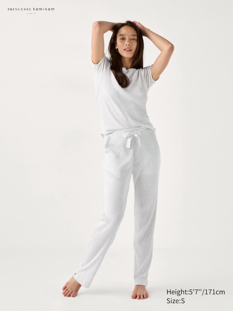 

Женские трикотажные длинные брюки в рубчик Uniqlo, цвет 02 серый