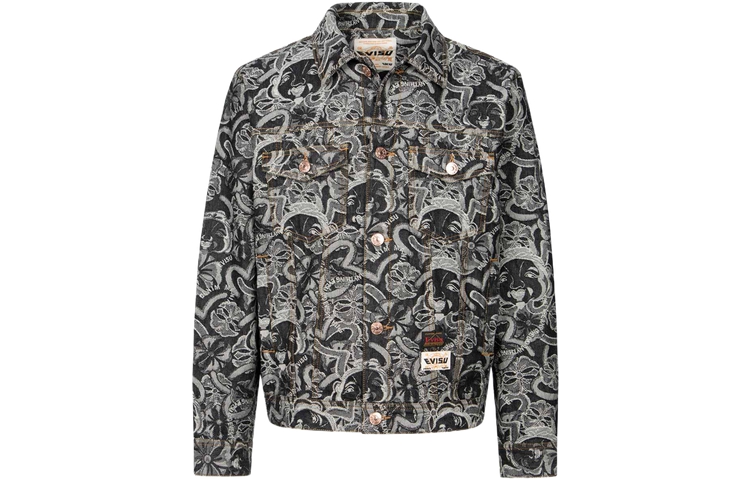 

EVISU Джинсовая куртка мужская с полной черной печатью, Black All Over Print