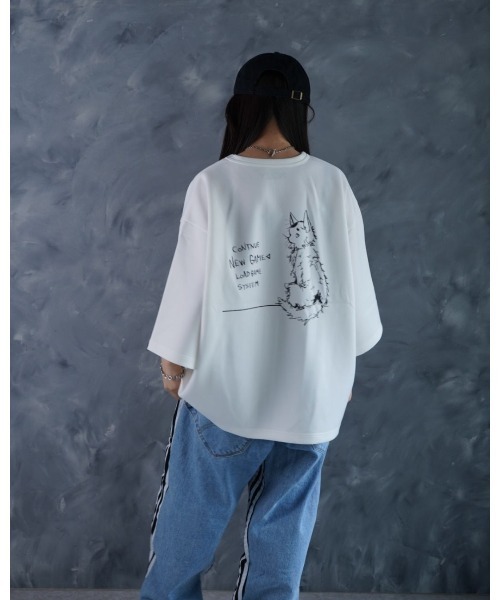 

NOIZY Футболка с коротким рукавом, графический принт на спине, Cat One Point, белый