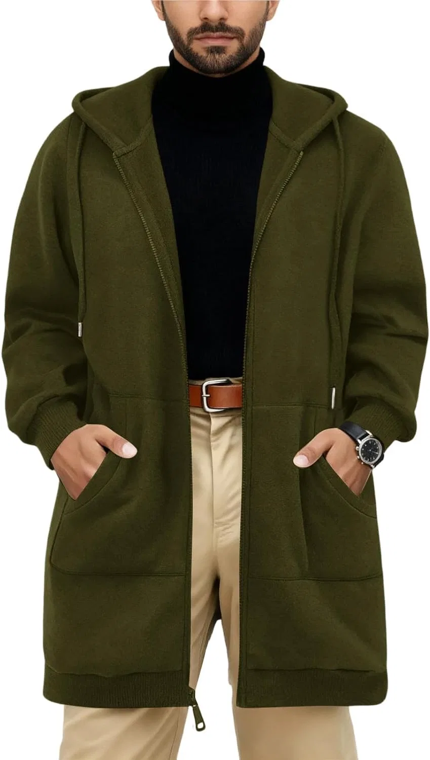Мужской худи-кардиган на молнии, флисовый, с капюшоном, Olive Green