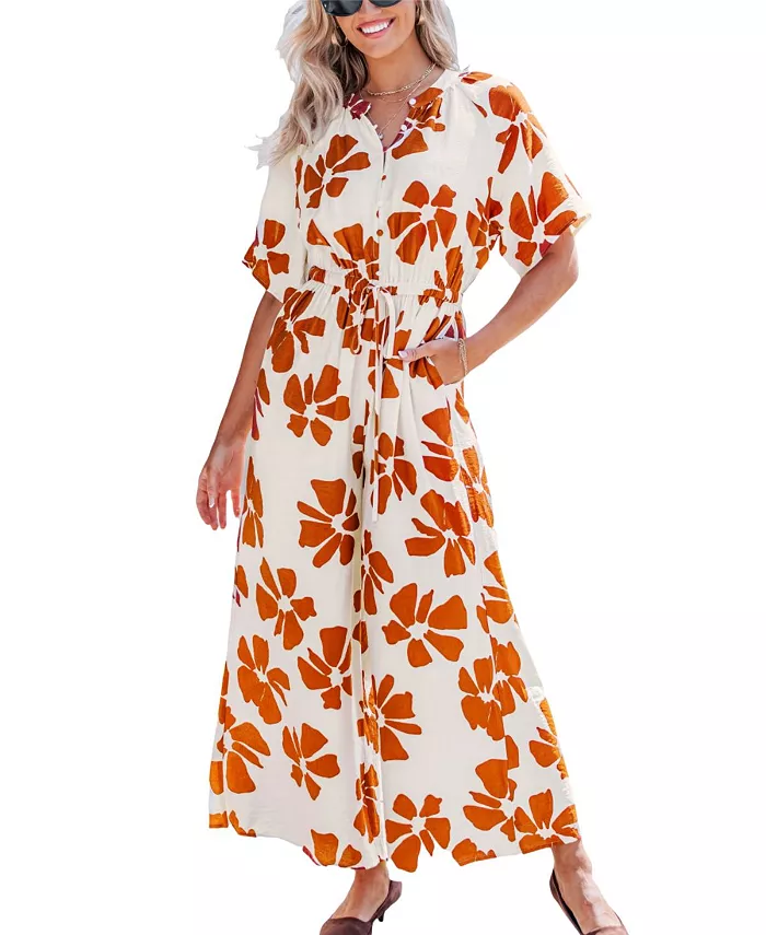 

Женский комбинезон с V-образным вырезом и застежкой на пуговицы Cupshe, загар/бежевый