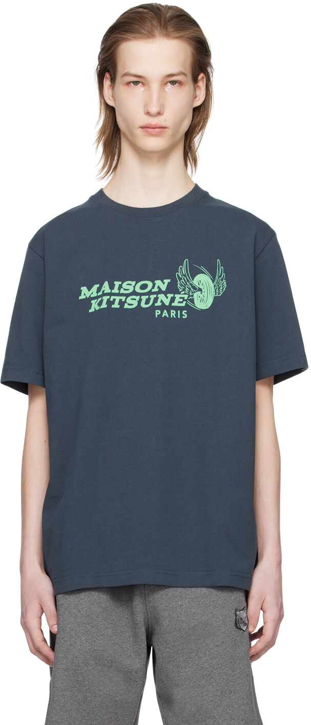 

Темно-синяя футболка Racing Wheels Maison Kitsune