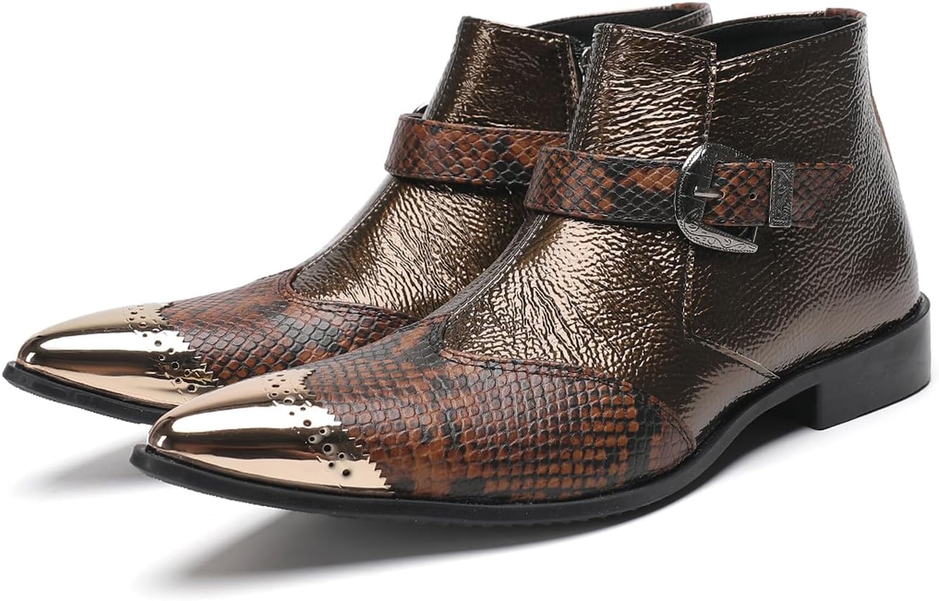 

Мужские классические и повседневные ботинки челси Santimon из зеленой лакированной кожи с пряжкой, молнией и удобной посадкой - ботильоны с острым носком для офиса, свадьбы и вечеринки