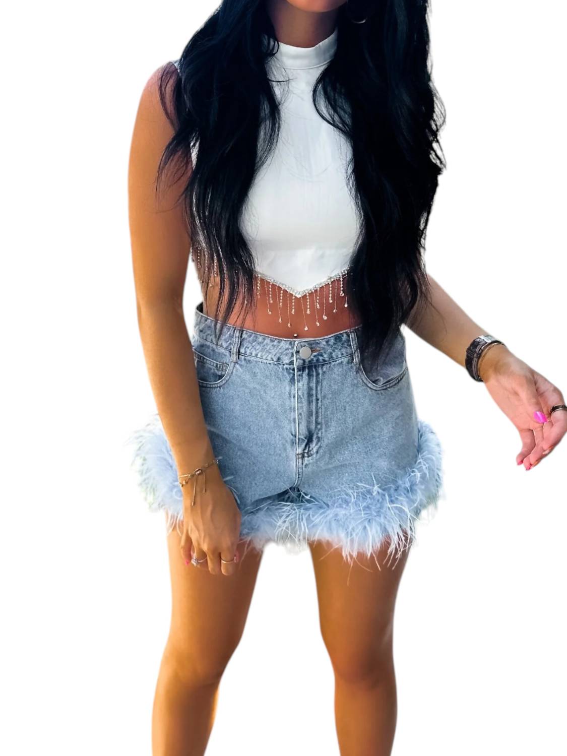 

Джинсовые шорты Feather And Frill в голубом цвете LE LIS