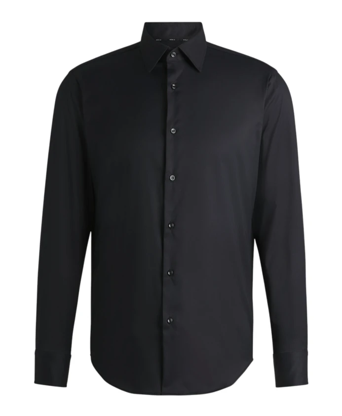 

Рубашка из саржи стандартного кроя с эластичными вставками Hugo, черный