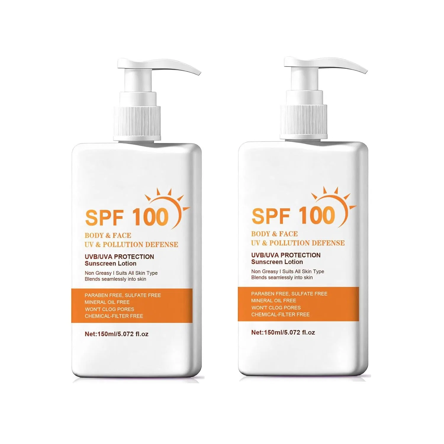 Солнцезащитный лосьон SPF 100 для лица и тела, 150 мл, 2 шт. Ovelle, 2Pcs