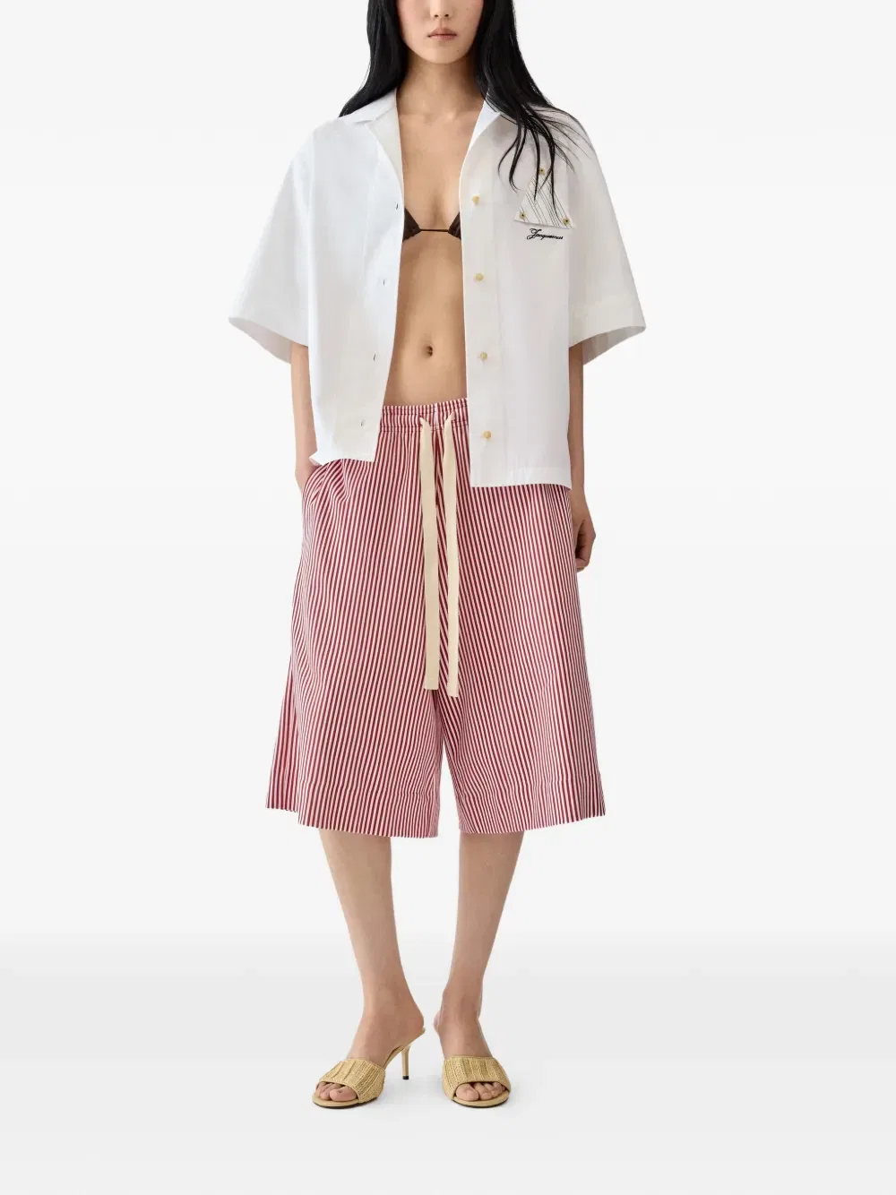 Полосатые шорты на завязках Jacquemus, красный — фото 3