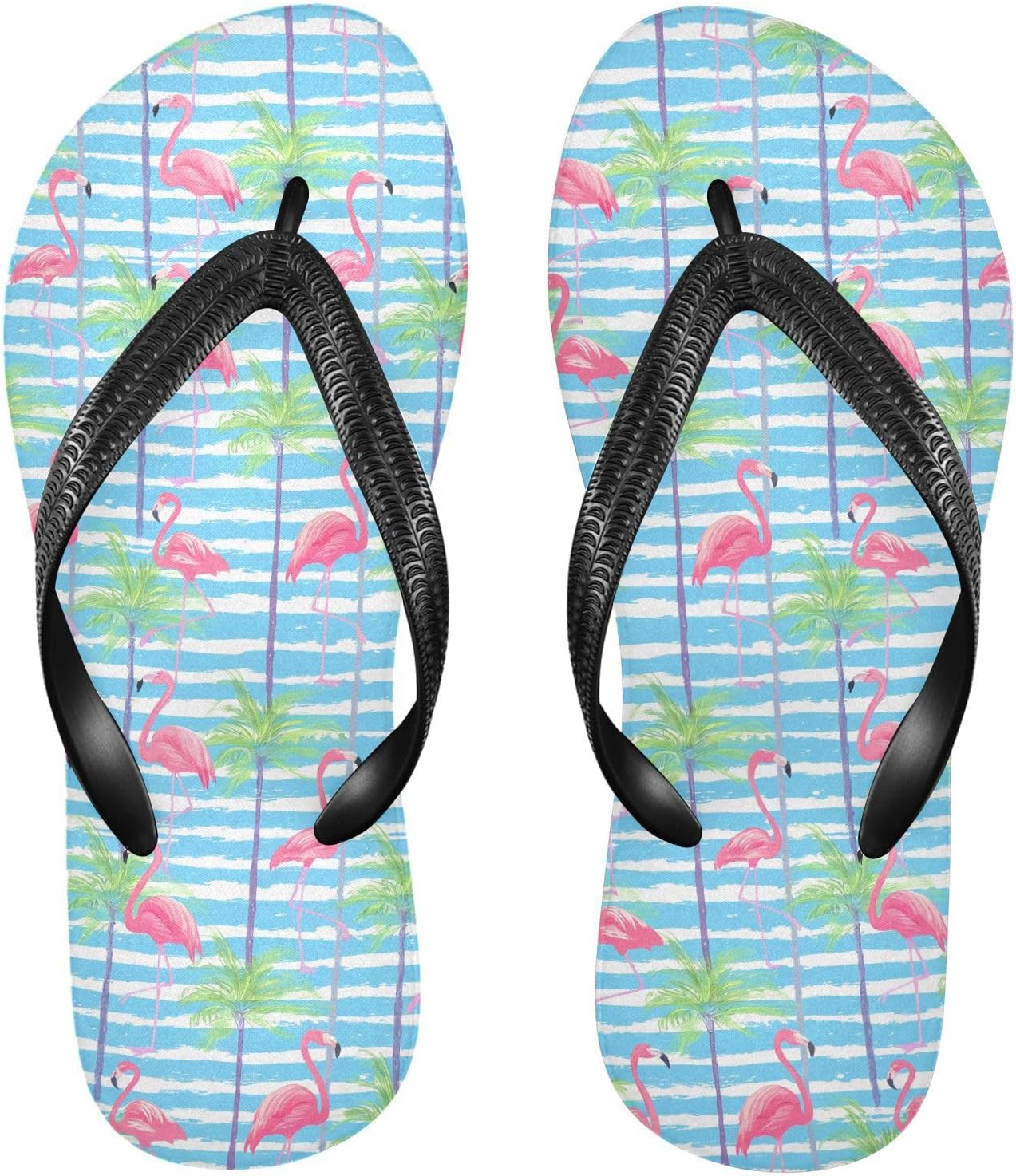 

Вьетнамки Flamingos Palm с синими полосками, пляжные летние повседневные сандалии для женщин и мужчин, шлепанцы для душа 20861967 Kfbe