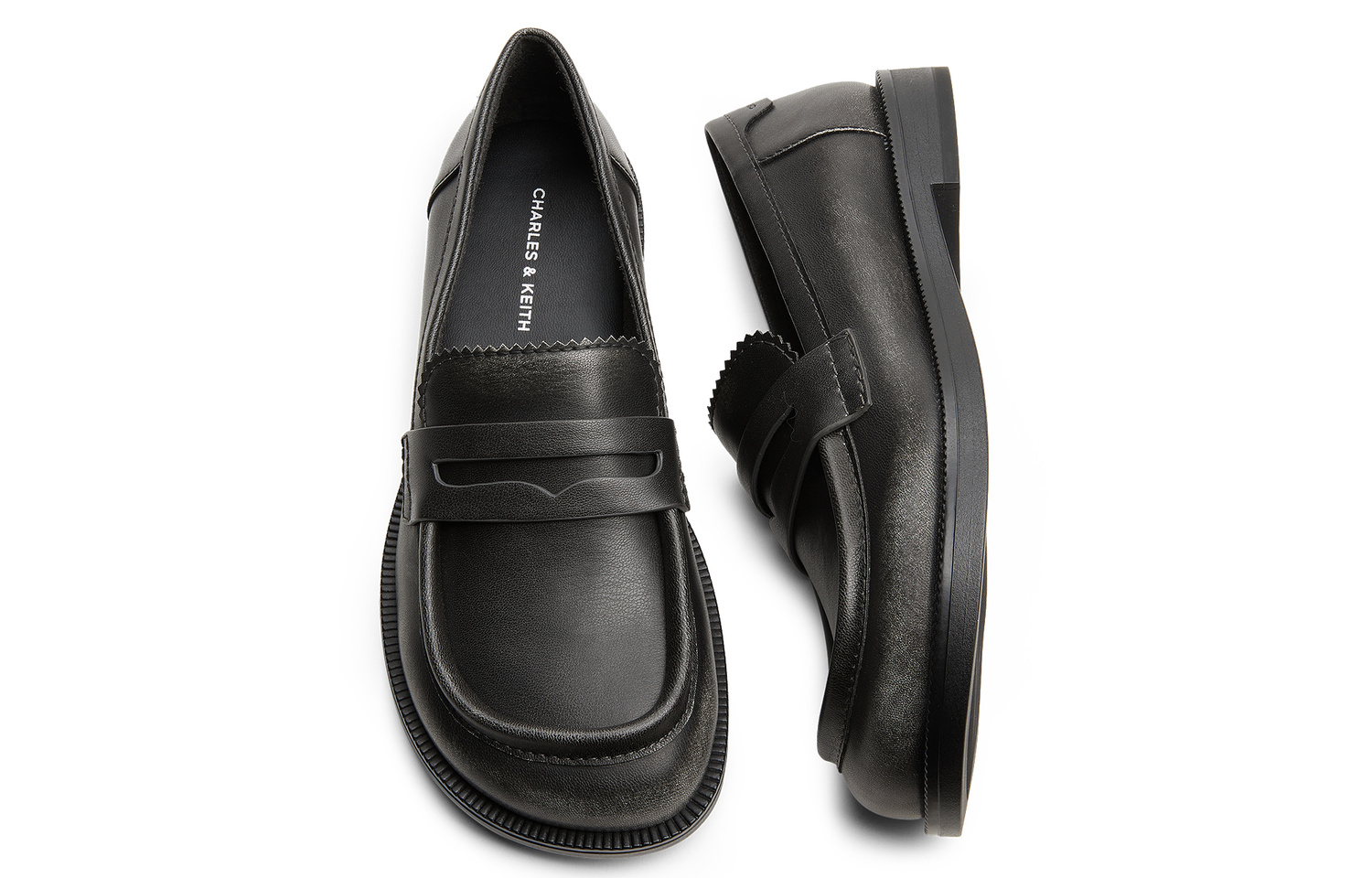 CHARLES&KEITH Чёрные женские лоферы Small Ck на каблуке 2,5 см, цвет Black — фото 3