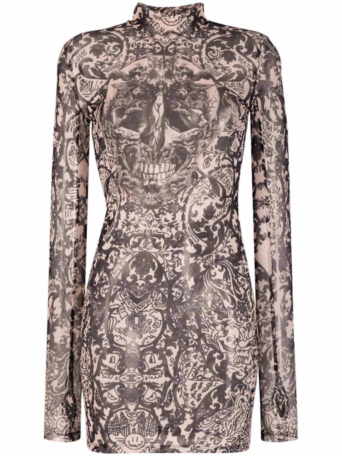 

Philipp Plein платье мини из тюля с принтом New Baroque, серый