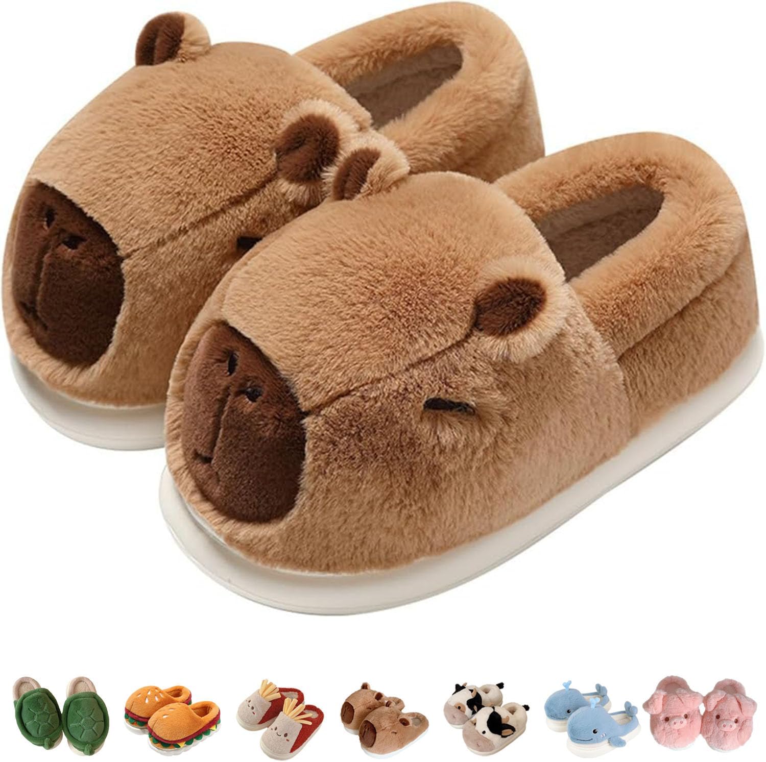 

Тапочки Jfxgjuv в виде черепахи, пушистые тапочки-животные для взрослых и детей, милые плюшевые тапочки-гамбургер, капибара, корова, свинья, акула, мягкие зимние теплые домашние обувь для улицы и дома, коричневый