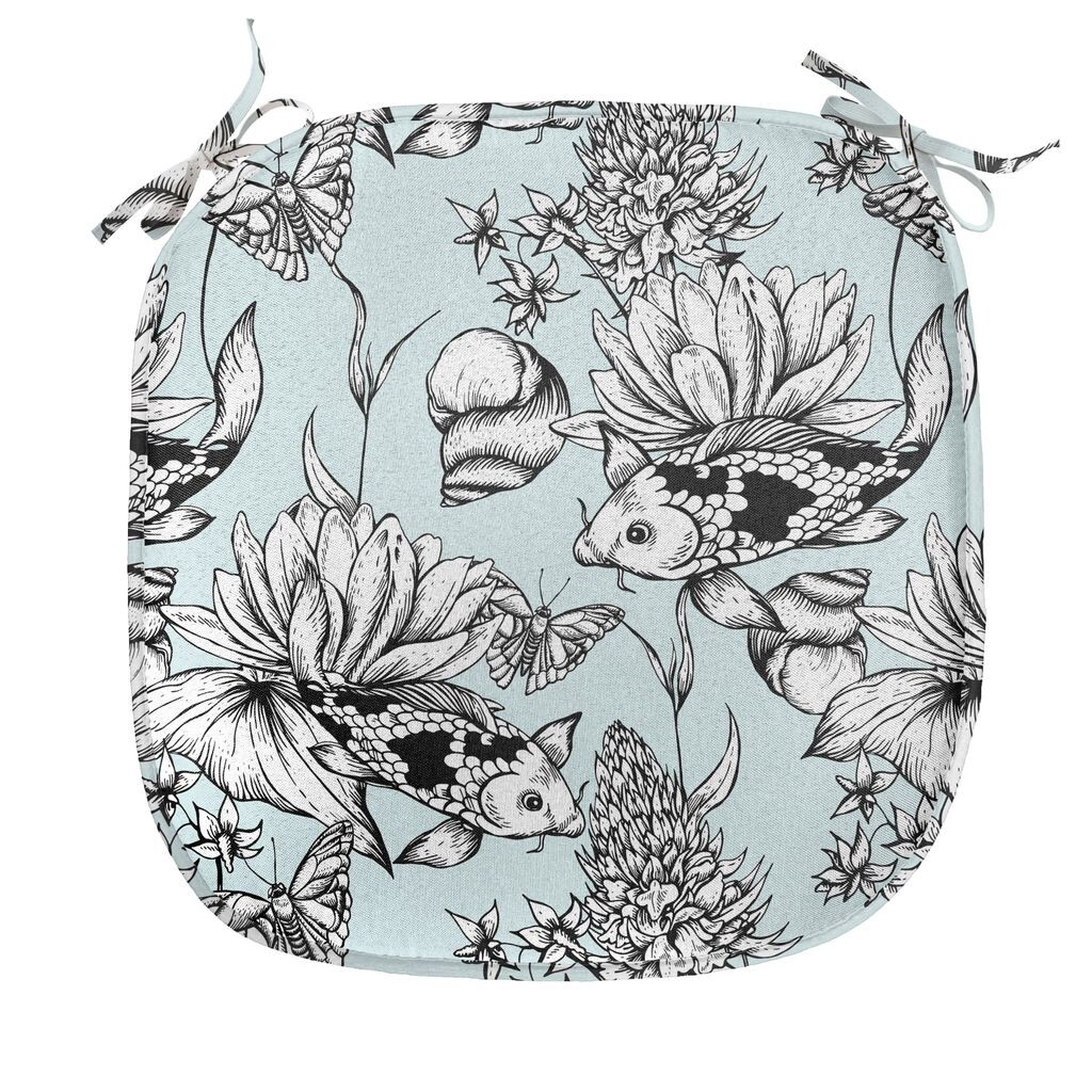 

ABAKUHAUS Shabby Flora Обеденный стул Подушка Пруд Водные цветы Декоративная водонепроницаемая подушка с ремнями для кухонных сидений 40 см x 40 см Черный Белый Синий