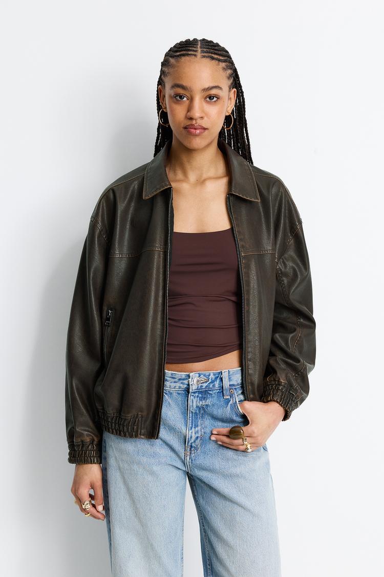 

Куртка-Бомбер из искусственной кожи Pull And Bear, коричневый