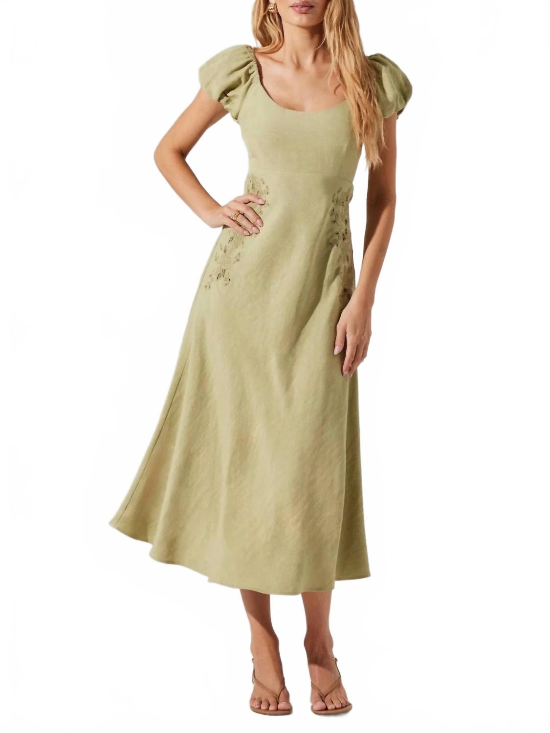 

Леокадия Платье с вышивкой и пышными рукавами в цвете матча ASTR, Matcha