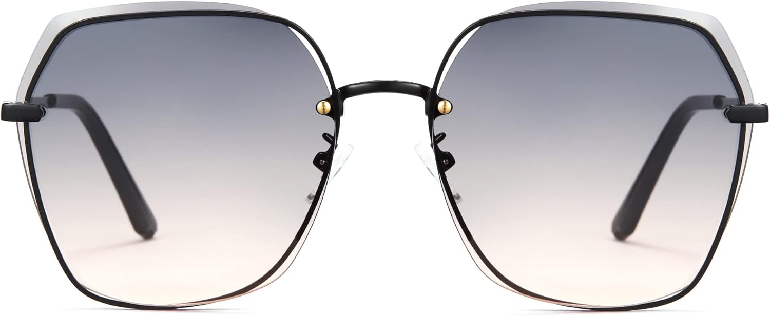 

Женские солнцезащитные очки Cyxus Hollow-Out Hexagon с металлической полуободковой оправой, модные нейлоновые линзы, защита UV400, модель 1077, Frame: Black+ Lens: Gradient Gray