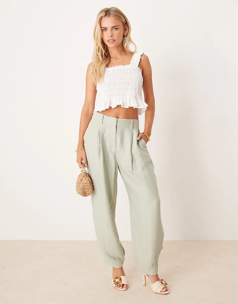 

ASOS DESIGN Petite Текстурированные брюки-бочонки цвета шалфея