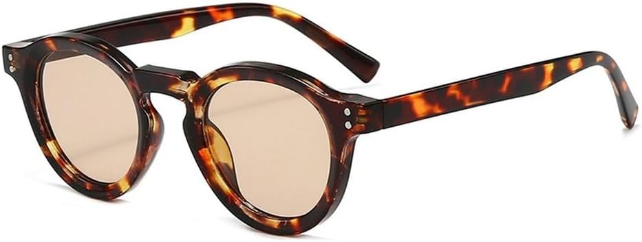 

Модные маленькие круглые солнцезащитные очки для женщин, защита от УФ-излучения UV400, модные прозрачные линзы, модная оправа для мужчин с заклепками SKFGNX, Leopard Champagne