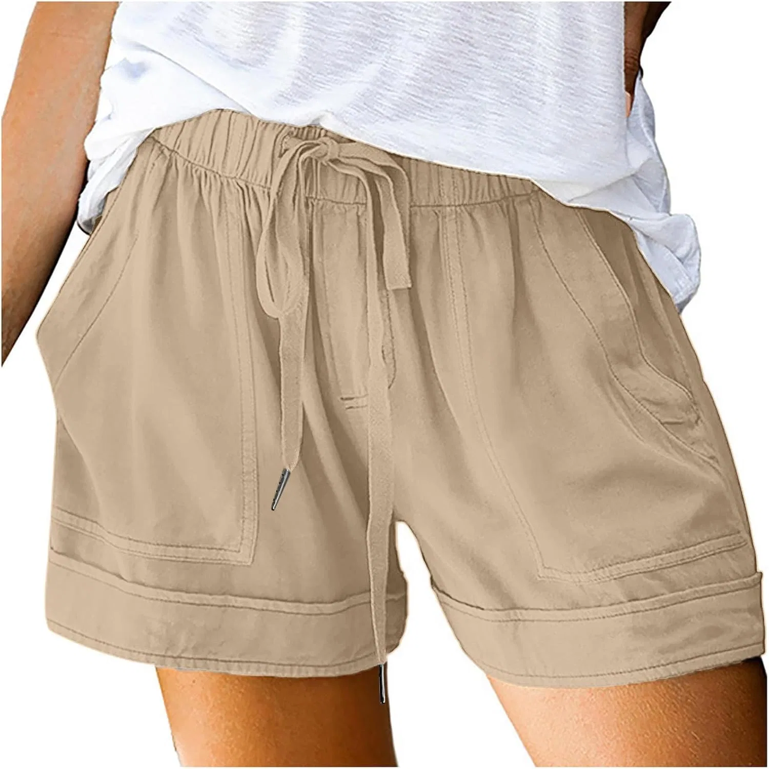 Шорты женские с завышенной талией, широкие, A04-khaki