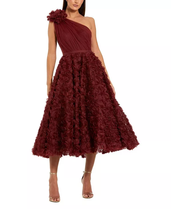 

Платье-Миди А-силуэт на одно плечо с розочкой и объемным цветком Mac Duggal, фиолетовый