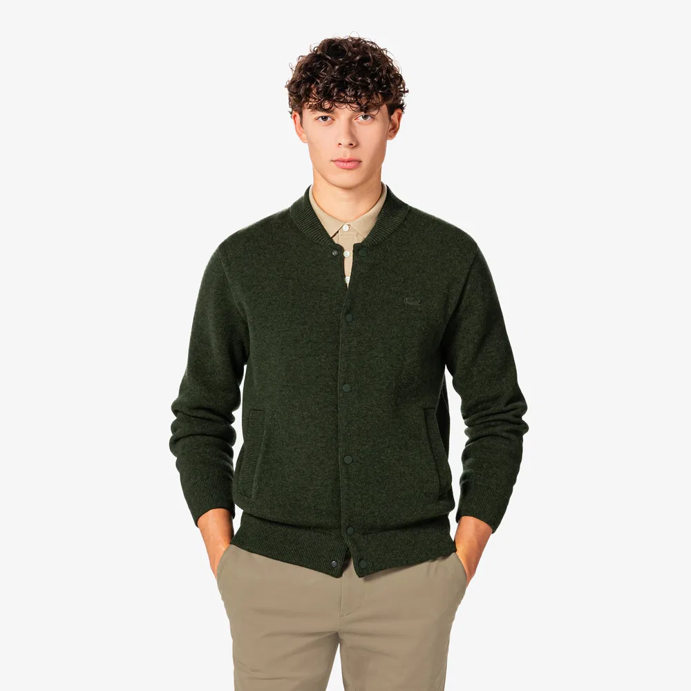 Мужской двусторонний кардиган-бомбер тёмно-хаки от Lacoste