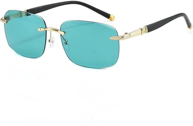 

Солнцезащитные очки без оправы с закругленными краями - защита от УФ-излучения UV400 - обтекаемая форма для вождения и занятий спортом - легкие очки QWBSER, Golden-green