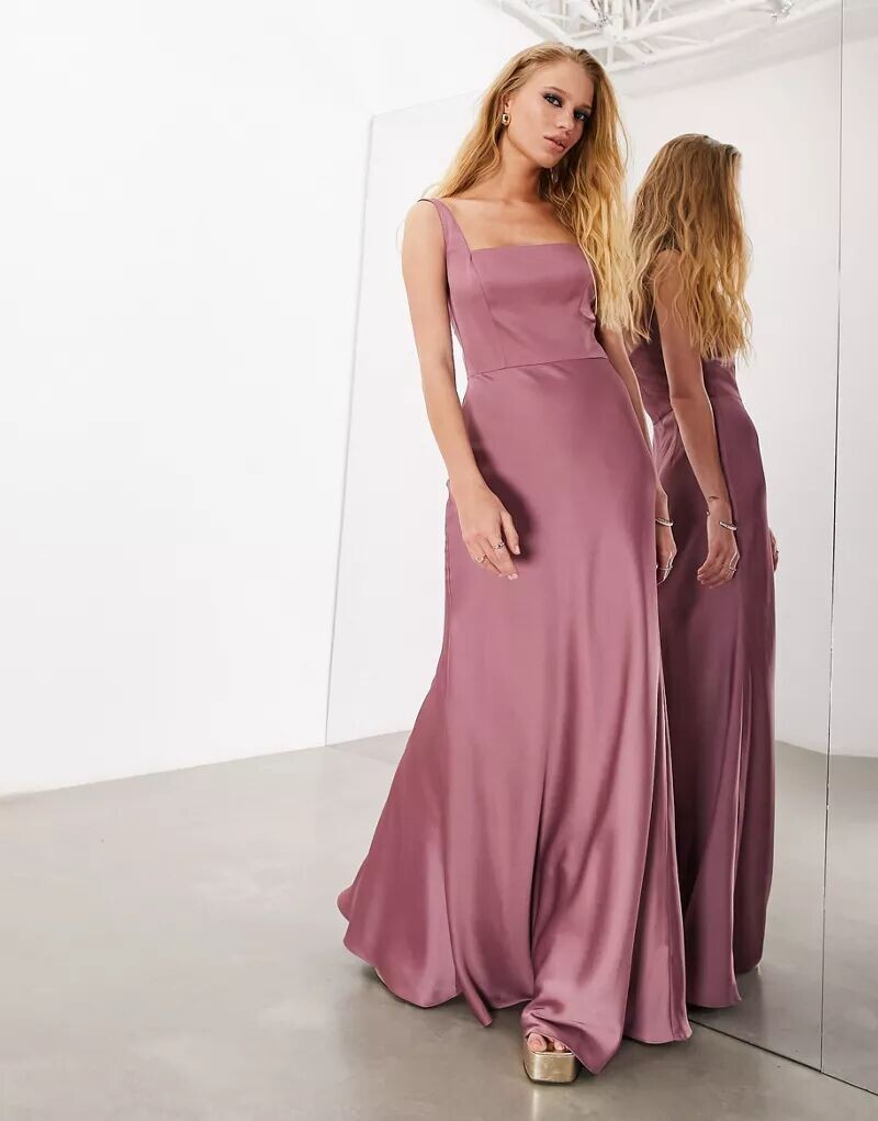 

Атласное платье макси с квадратным вырезом ASOS Bridesmaid