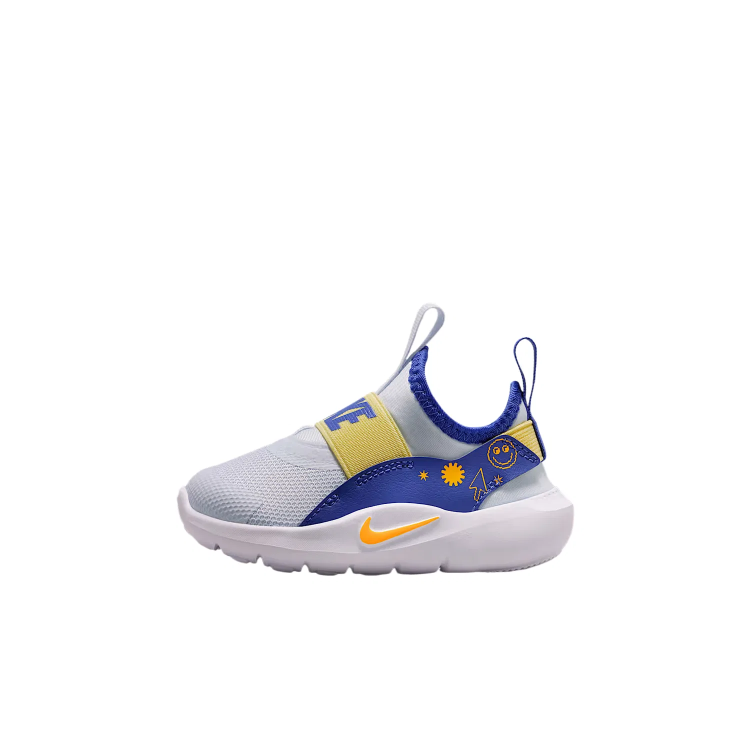 Кроссовки Flex Runner 4 из синтетической кожи и текстиля, низкие, для малышей Nike, Soccer Gray/Slate Blue/Soft Yellow/Laser Orange