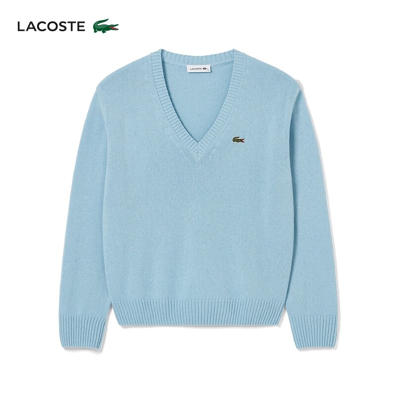 

Свитер кашемировый женский Lacoste с v-образным вырезом, снежно-голубой