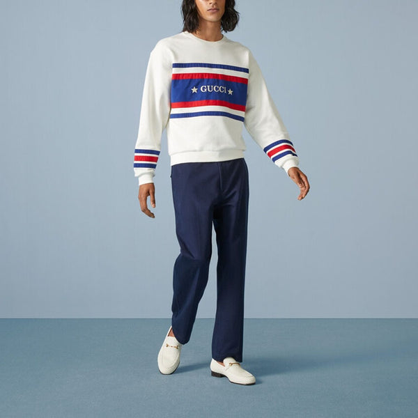 Свитер cotton jersey sweatshirt with embroidery 'off white' Gucci, белый — фото 2