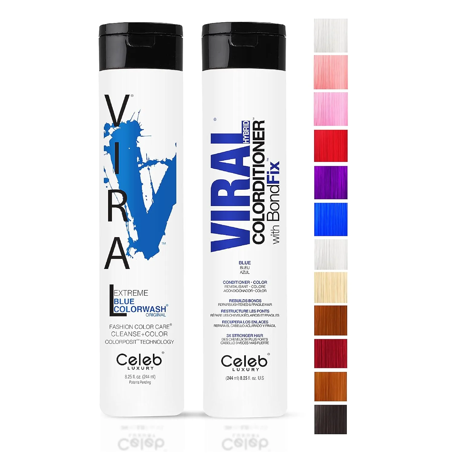 Celeb Luxury Intense Color Depositing Colorwash шампунь + BondFix восстановитель, веганская краска для волос, на основе растений, полуперманентный цвет, наборы Viral и Gem Lites, Blue