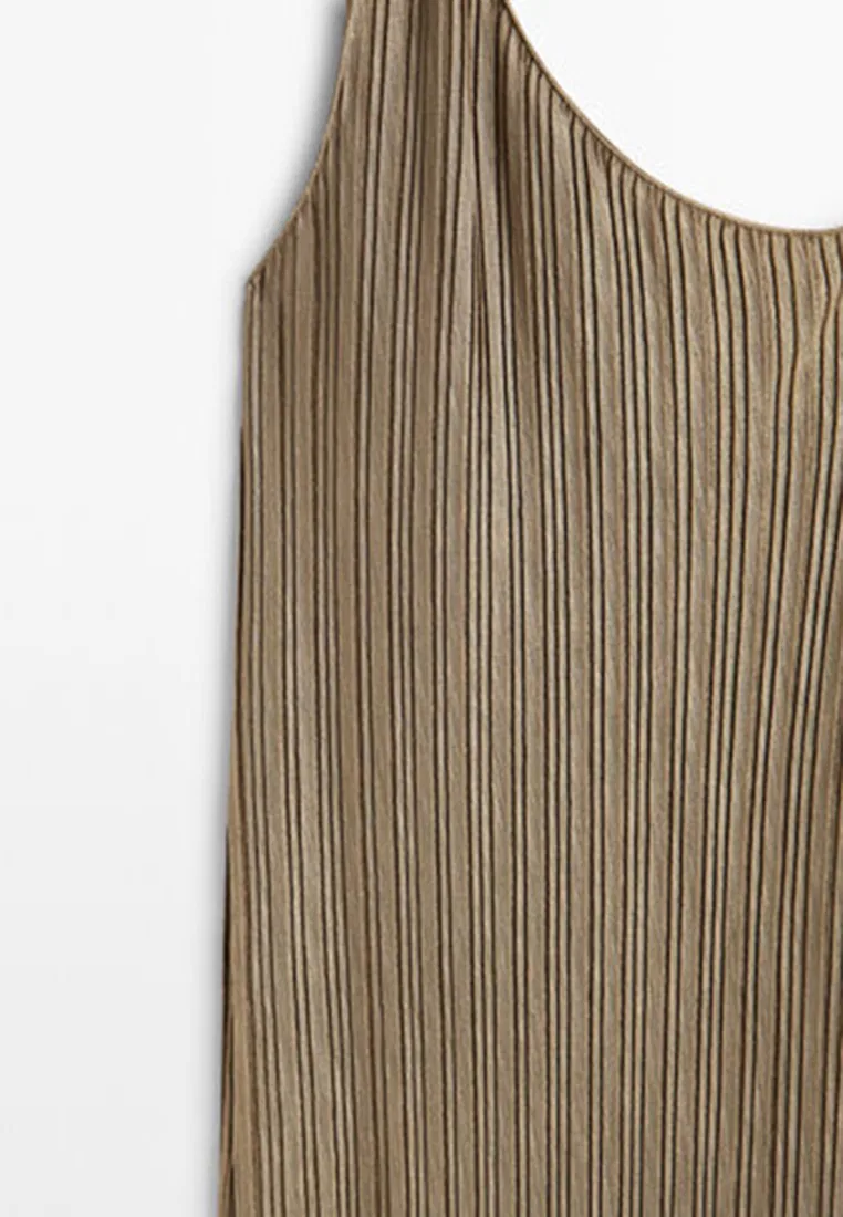 Платье миди асимметричное плиссированное, для вечеринок Massimo Dutti, хаки — фото 4