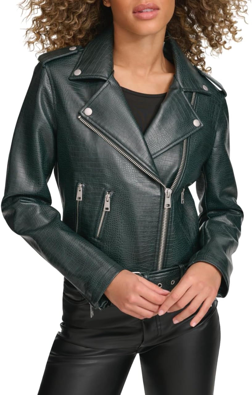 

Levi's Женская куртка-косуха из искусственной кожи с поясом, Petrol Green Croc