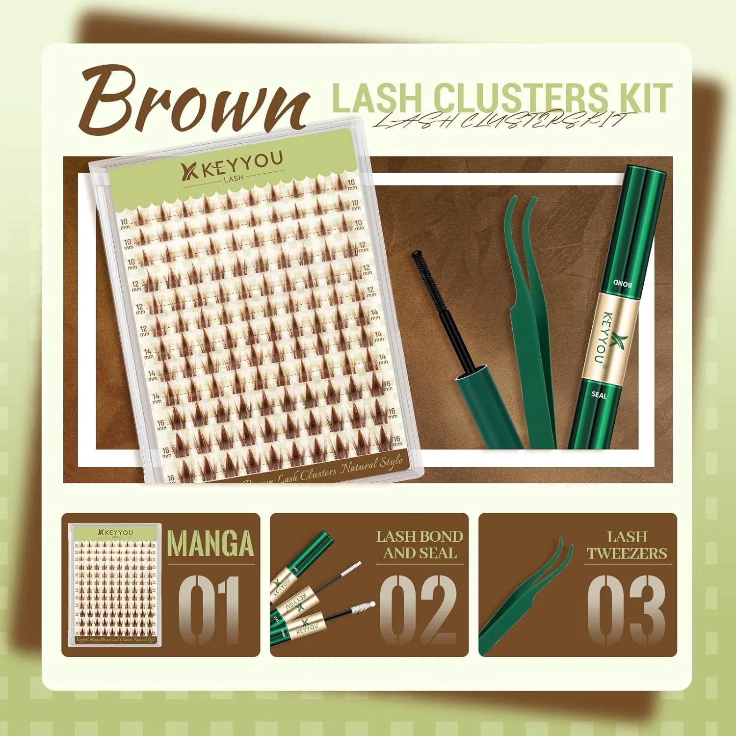 Набор для наращивания ресниц «Manga Lashes» от KEYYOU Keyyou, F02-Brown — фото 3