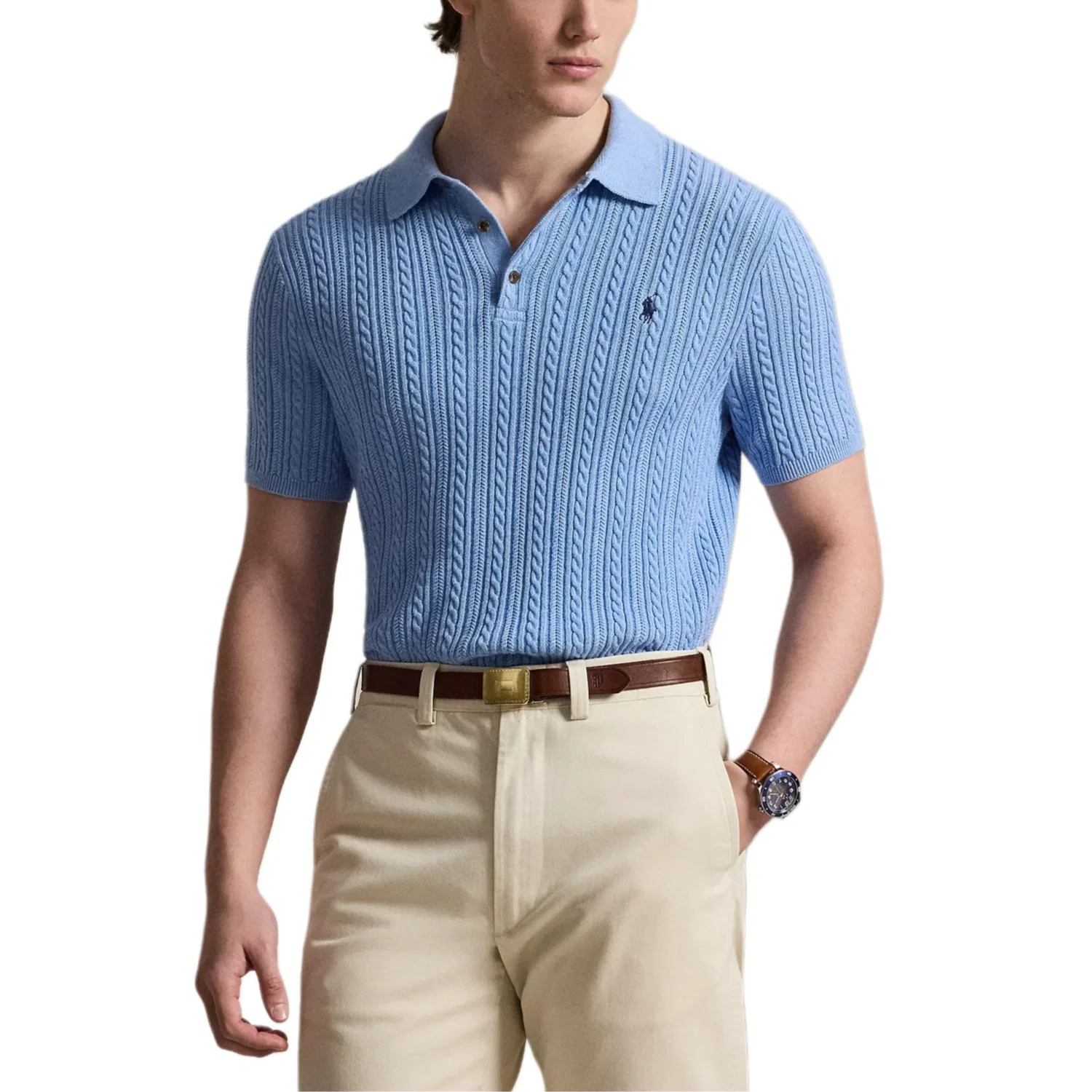 Поло из кабельного трикотажа Polo Ralph Lauren, Blue — фото 3