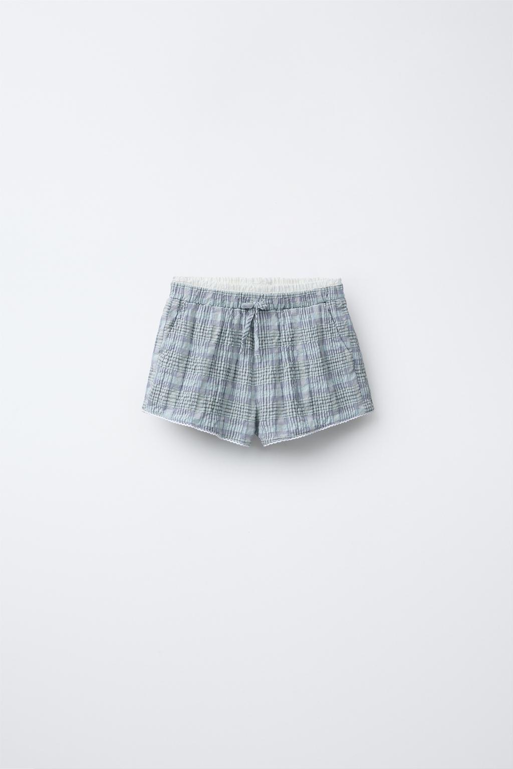 

Шорты-бермуды с клетчатым принтом и двойным поясом ZARA, цвет Blue/Lavender