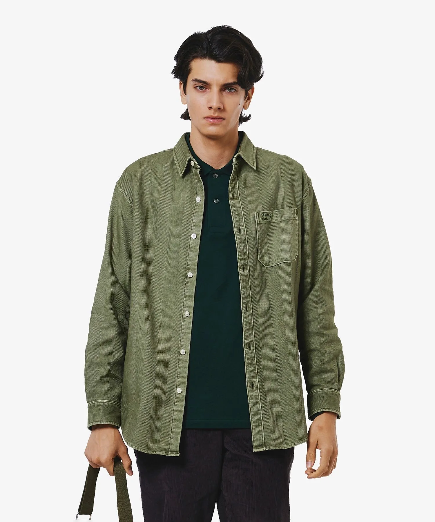 Рубашка из выстиранной фланели в елочку LACOSTE, Khaki — фото 2