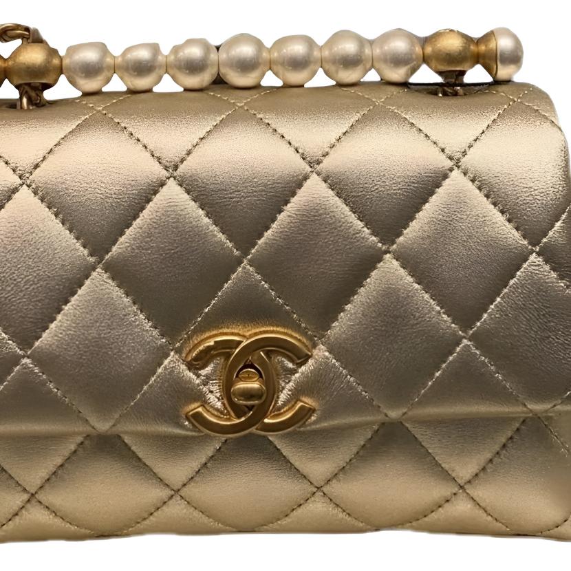 CHANEL Кожаная сумка с клапаном через плечо миниатюрная женская золотая — фото 3