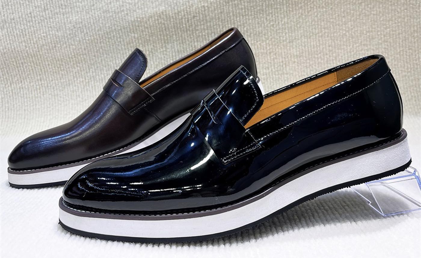 Мужские слипоны Santimon Penny Loafers - формальная деловая обувь из кожи с легкой подошвой для офиса, свадьбы и повседневной носки, черный — фото 4