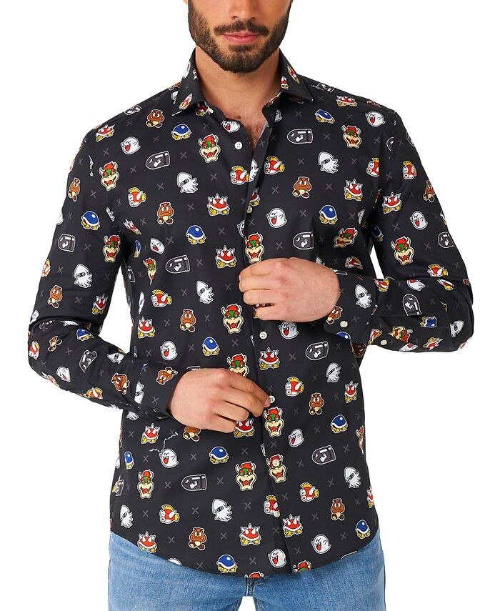 

Мужская рубашка с длинными рукавами с рисунком Super Mario Bad Guys OppoSuits, черный