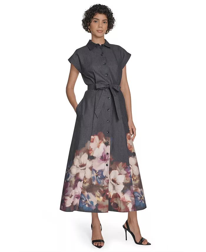 

Платье-рубашка с короткими рукавами и принтом больших размеров Calvin Klein