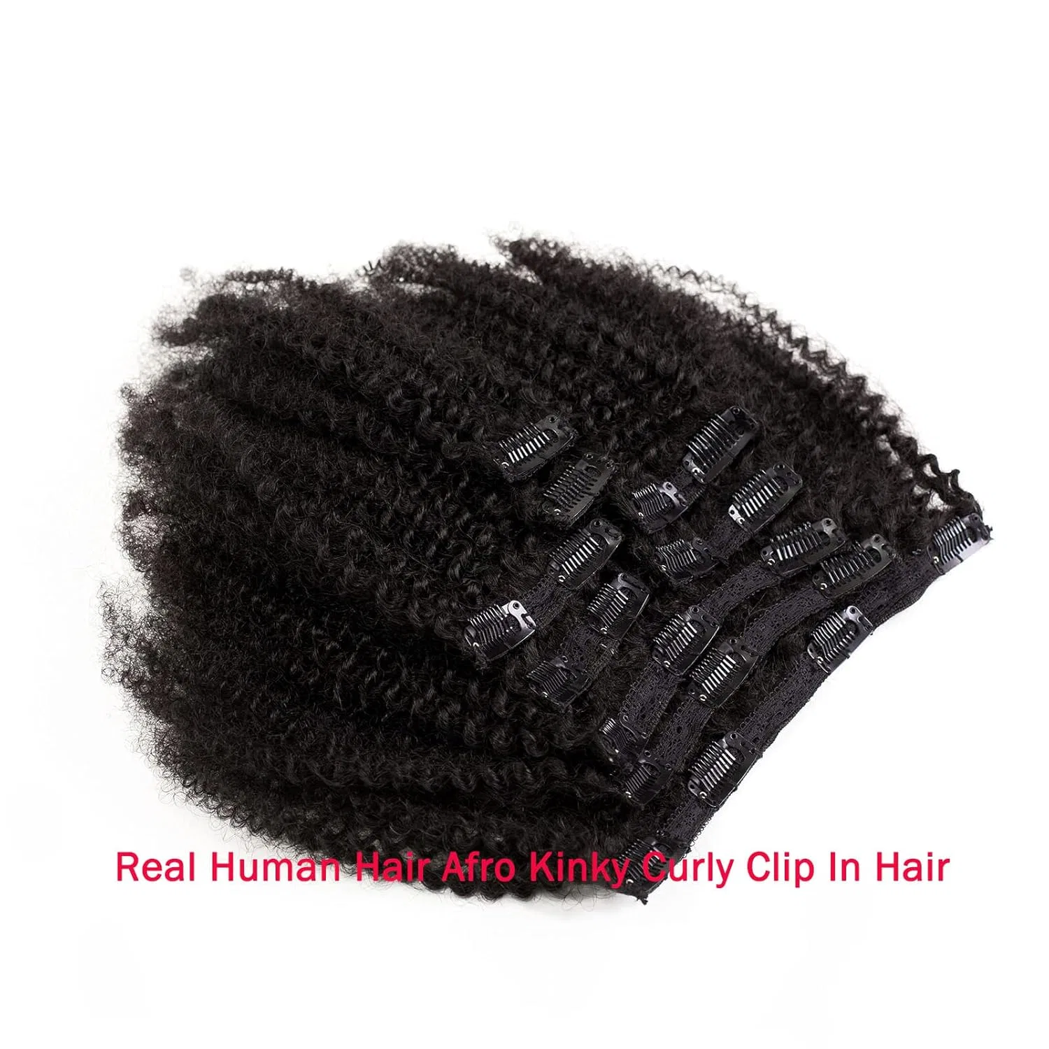 Наращивание волос на заколках «4b/4c Afro Kinky Curly» от Saga Queen Saeiall, Natural Black — фото 3